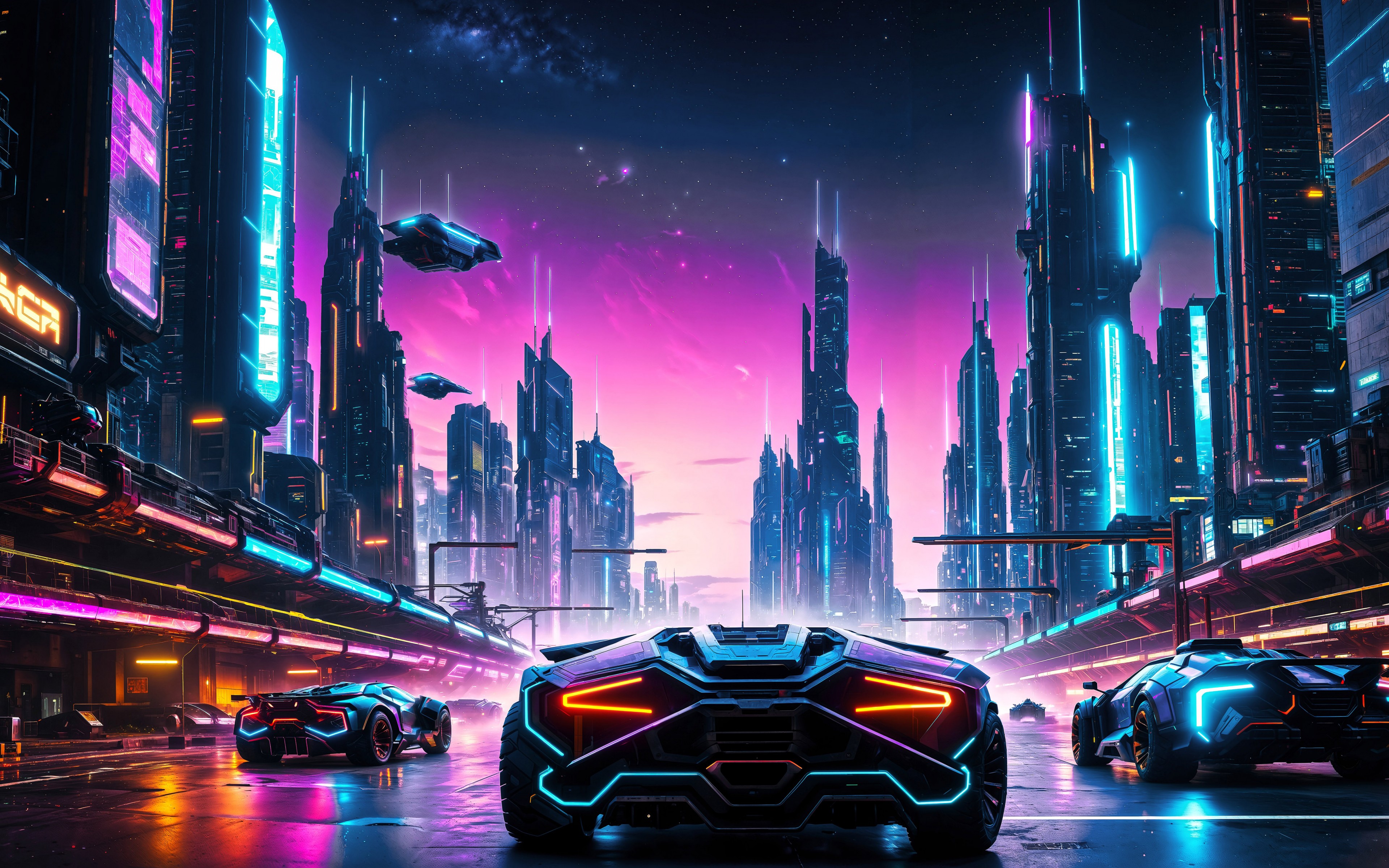 Cyberpunk Cars Urban Race Wallpaper - 3840x2400