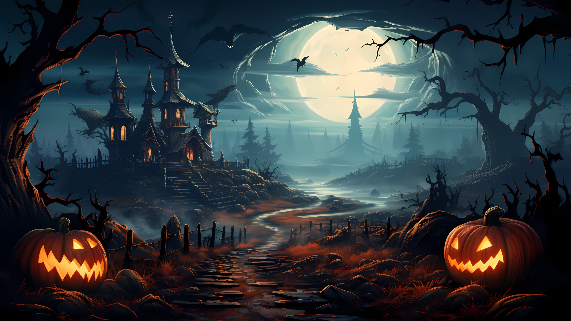 Ai Generated Castle Halloween Wallpaper - 1920x1080