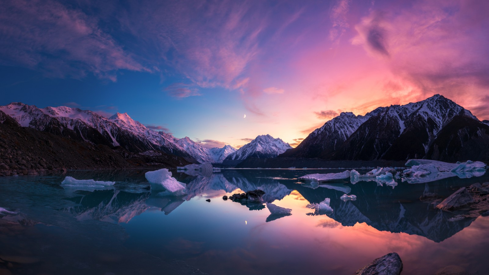 Tasman Lake New Zealand Mountains Wallpaper - 1600x900