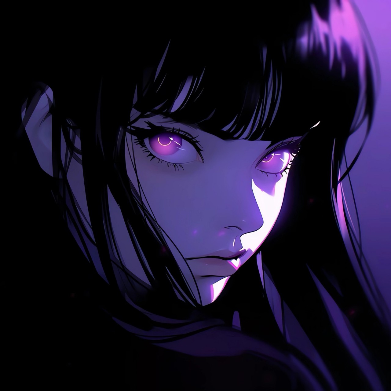 Anime Girl Black Hair Purple Eyes Wallpaper - 1280x1280