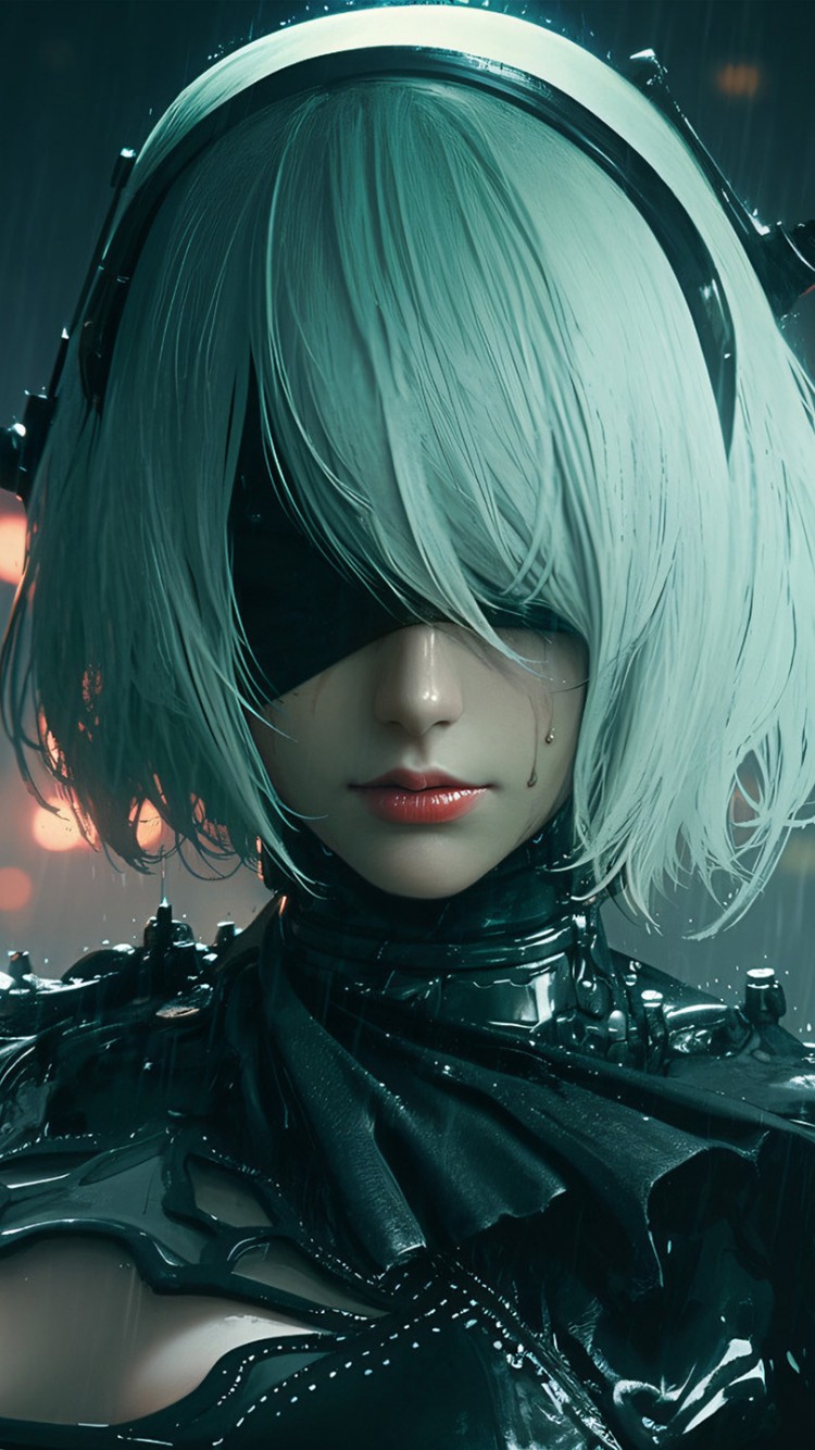 Nier Automata In Rain Game Art Wallpaper - 750x1334